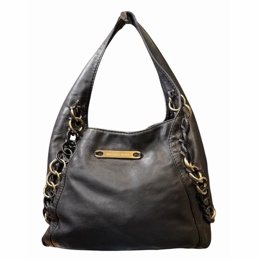 Michael Kors Black ID Chain Large Hobo Shoulder Bag W/Detachable Zippered Pouch